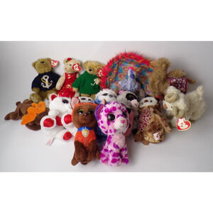 Ty Beanie Baby & Plush Lot Of 14 - Various Animals - Many with Tags - Peacock